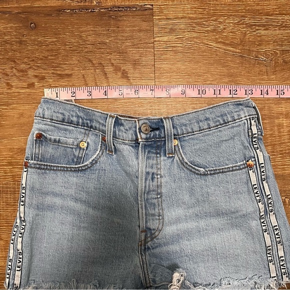 LEVIS 501 Original Logo Stripe Button Fly Denim Blue Jean Cut Off Shorts Size 26 - Picture 11 of 13